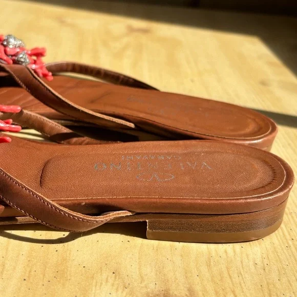 Valentino Garavani Red Coral Embellished Leather Sandals - Size 36.5/US Size 6.5 - Picture 6 of 10